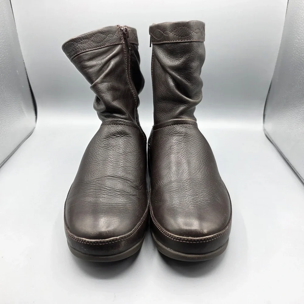 Fitflop Crush‎ Boots Womens 8 Brown Leather  Platform Comfort Shoes Slouchy Zip